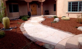 Hardscaping with rocks, mulch and flagstone