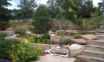 Rock work, flagstone steps and Xeriscaping